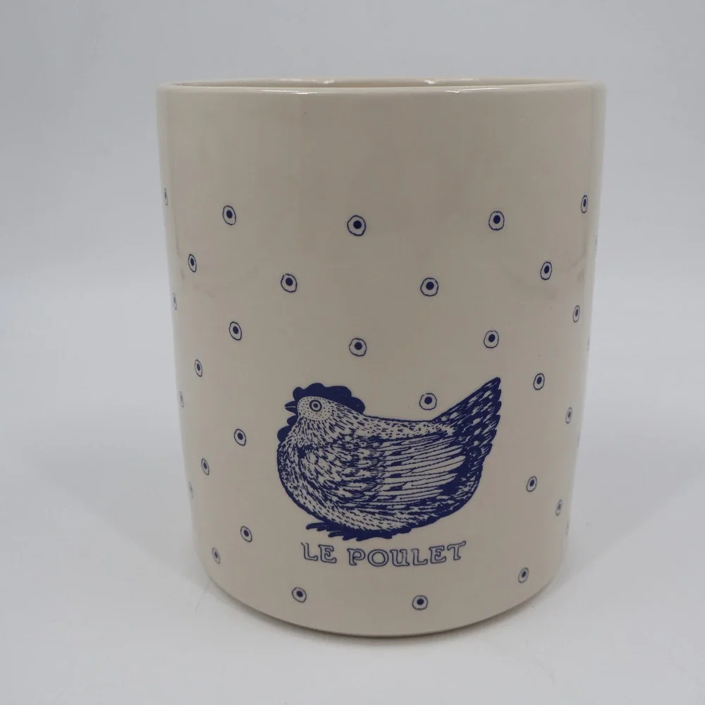 Taylor & Ng Utensil Holder 7.5in Cream Blue Le Poulet Hen Vintage 1984
